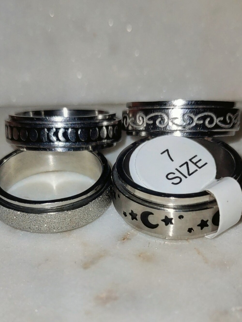Stainless Steel Fidget Spinner Rings- 4pc bundle- Size 7